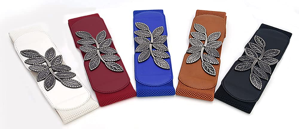 PALAY Belts for Women Dresses Jumpsuit Dress Belts Vintage Elastic Wide Leaf Waist Belt Waistband(Black,68cm) PALAY Belts for Women Dresses Jumpsuit Dress Belts Vintage Elastic Wide Leaf Waist Belt Waistband(Black,68cm)